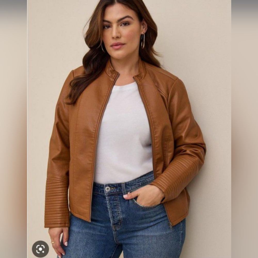 NWT Torrid Womens Cognac Tan Faux Leather Moto Jacket Size 5